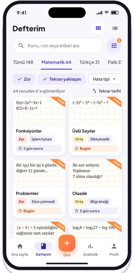 Defterim: kayıtlı soru kartları
